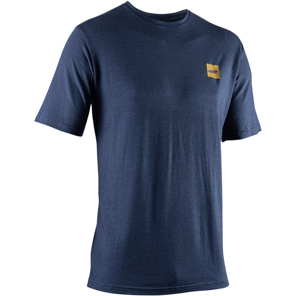 High-resolution studio image of Leatt Tech T-Shirt; showing tee fit, printed graphics, and crew neckline; SKU 50260816; Sizes: S-3XL