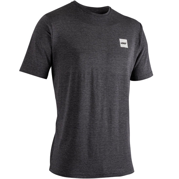 Professional studio photo of Leatt Tech T-Shirt; showing tee fit, printed graphics, and crew neckline; SKU 50260816; Sizes: S-3XL