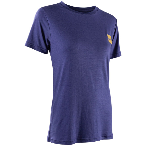 Professional studio photo of Leatt Tech T-Shirt (Womens); showing tee fit, printed graphics, and crew neckline; SKU 50260818; Sizes: XS-2XL