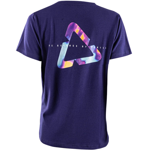 High-resolution studio image of Leatt Core T-Shirt (Womens); showing tee fit, printed graphics, and crew neckline; SKU 50260815; Sizes: XS-2XL
