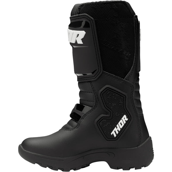 Side product image of Thor Blitz XR Mini Boot in Black showing youth motocross boot design and protective coverage, SKU 34110789 | Available at BTO Sports