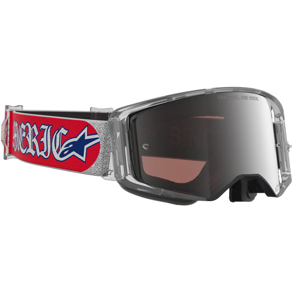 5105226-3720 Alpinestars Supertech Vision Merica Goggles angled view showing Super-Lock lens system