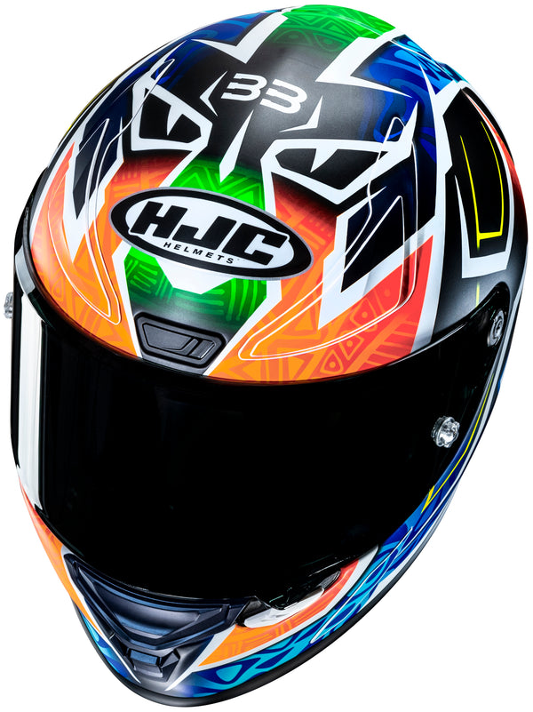 top view of HJC SKU 809262707, sizes XS, SM, MD, LG, XL for motorcycle helmet, street bike, full-face helmet, and powersports use.