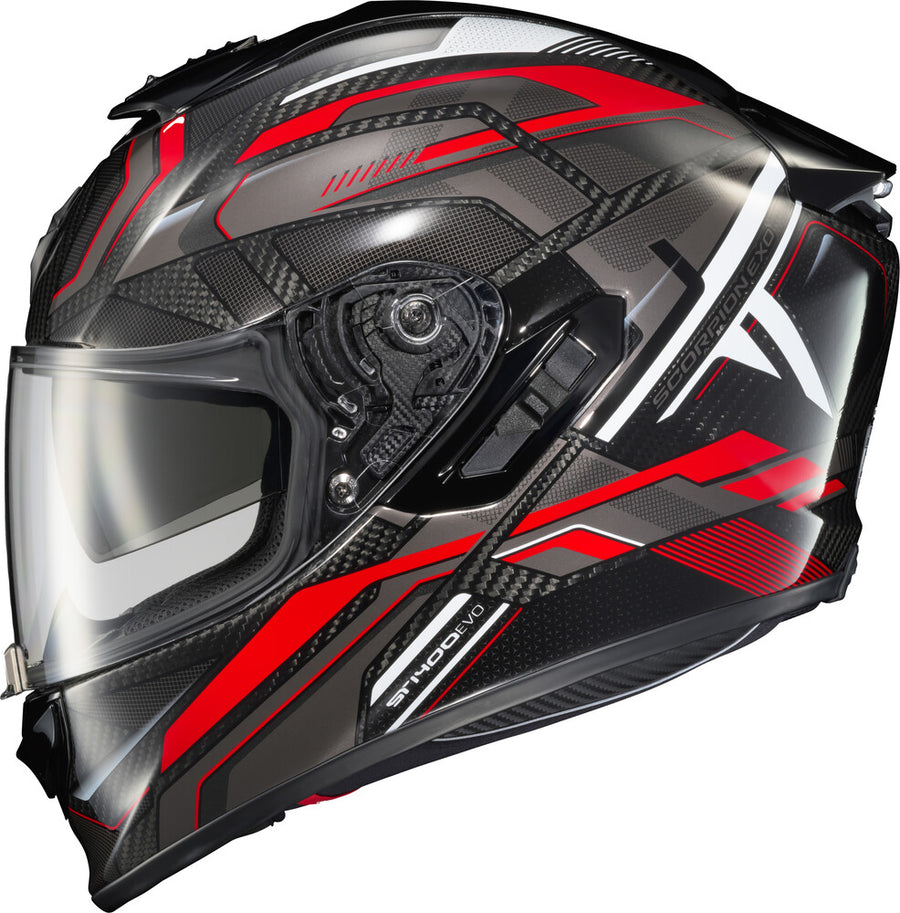 Scorpion EXO - EXO-ST 1400 Evo Carbon Hex Helmet, motorcycle helmet, front three-quarter view, color options: 2XL, LG, MD, SM, XL, sizes: Gloss Blue, Gloss Red, Matte Blue, Matte Grey