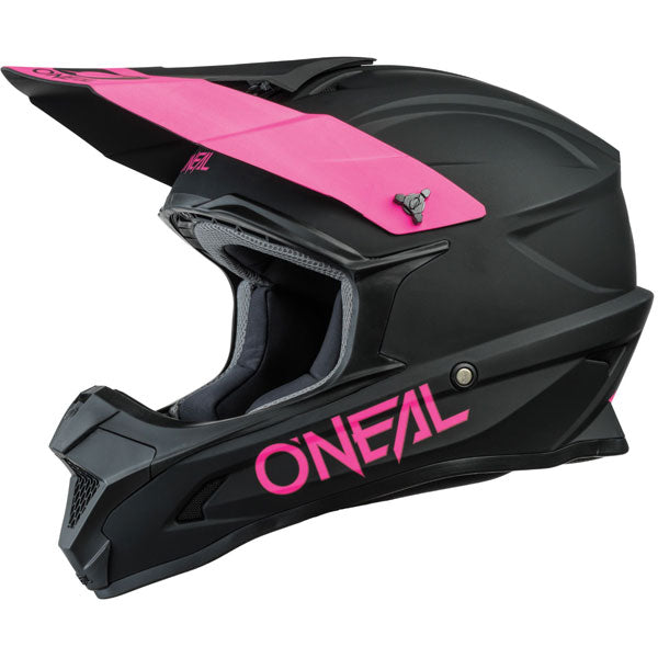 Studio image on a white background of O'Neal, 1 Series Solid Helmet, SKU 0632-175, color options Black/Pink, Black, Blue, Red, sizes XS–2X