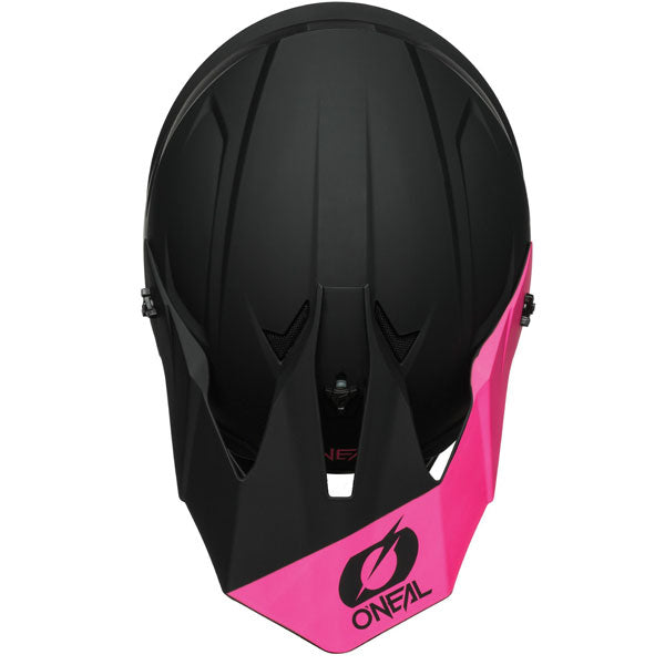 Detailed studio photograph of O'Neal, 1 Series Solid Helmet, SKU 0632-111, color options Black/Pink, Black, Blue, Red, sizes XS–2X