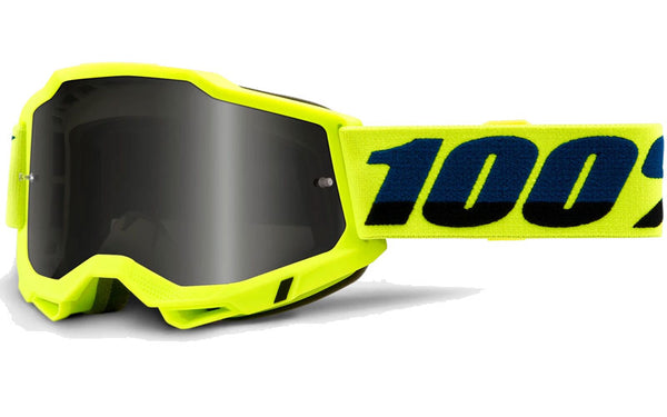 Studio product photo on a neutral background of 100%, Accuri 2 Sand Goggle w/ Smoke Lens, Goggles, SKU 26012856, color options Black, Smoke Lens, Fluo Yellow, Smoke Lens, Neon Orange, Smoke Lens, Blue, Smoke Lens
