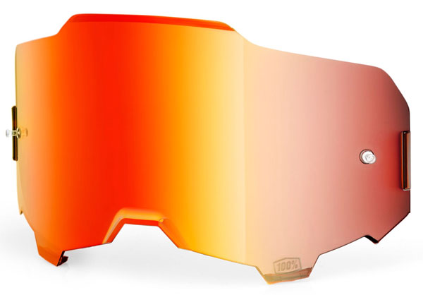 Studio photo of 100%, Armega Goggle Lens, Tear-Off Accessories, Goggle Tear-Offs, SKU 5804210900, color options Blue Lens, Yellow Lens, Smoke Lens, Clear Lens, Dark Smoke Lens, Persimmon Lens, Red Mirror Lens, Silver Mirror Lens and more