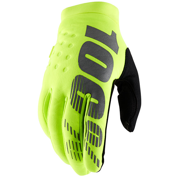 Studio product photo on a neutral background of 100%, Brisker Glove, Offroad Gloves, SKU 33307187, color options Black, Fluorescent Orange/ Black, Cold Weather Heather Grey, Fluorescent Yellow, Camo/Black, Turquoise, Red, Neon Pink, sizes 2XL, MD, LG, XL, SM