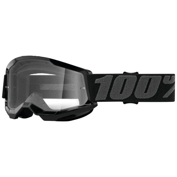 Studio image highlighting 100%, Strata 2 Goggle (Clear Lens) (Youth), Goggles, SKU 610-5146, color options Black, Neon Yellow, Neon Orange, Pink, White, Red, Blue, Yellow and more