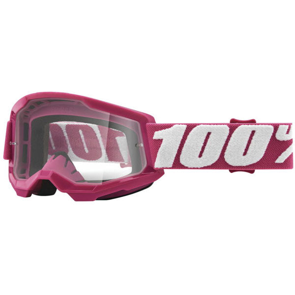 Studio product photo on a neutral background of 100%, Strata 2 Goggle (Clear Lens) (Youth), Goggles, SKU 610-5250, color options Black, Neon Yellow, Neon Orange, Pink, White, Red, Blue, Yellow and more