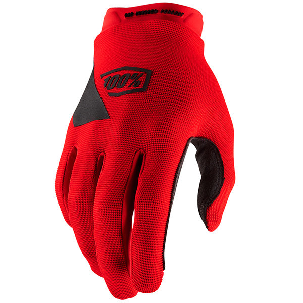 Studio image on a white background of 100%, Ridecamp Glove (Youth), Offroad Gloves, SKU 33321453, color options Red, Black, sizes Y-SM, Y-LG, Y-MD, Y-XL