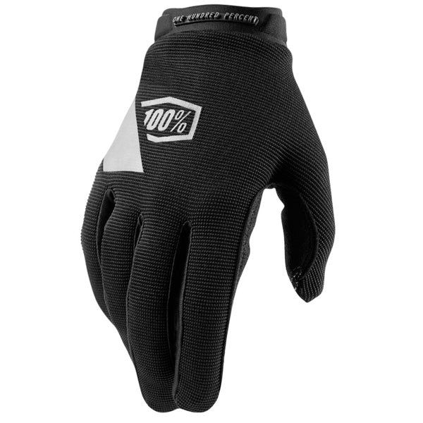 Studio image highlighting 100%, Ridecamp Glove (Womens), Offroad Gloves, SKU 33310171, color options Black, Blue, Brick, Fluo Yellow/Black, Lavender, Navy/Slate, sizes LG, MD, SM, XL