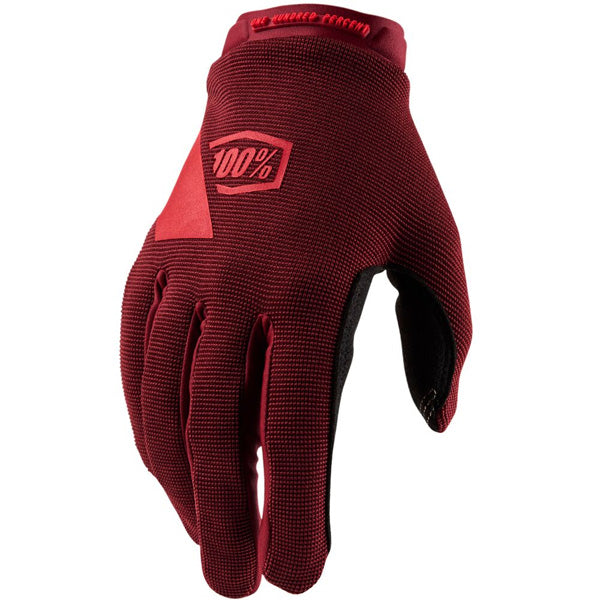 Studio image highlighting 100%, Ridecamp Glove (Womens), Offroad Gloves, SKU 33310174, color options Black, Blue, Brick, Fluo Yellow/Black, Lavender, Navy/Slate, sizes LG, MD, SM, XL