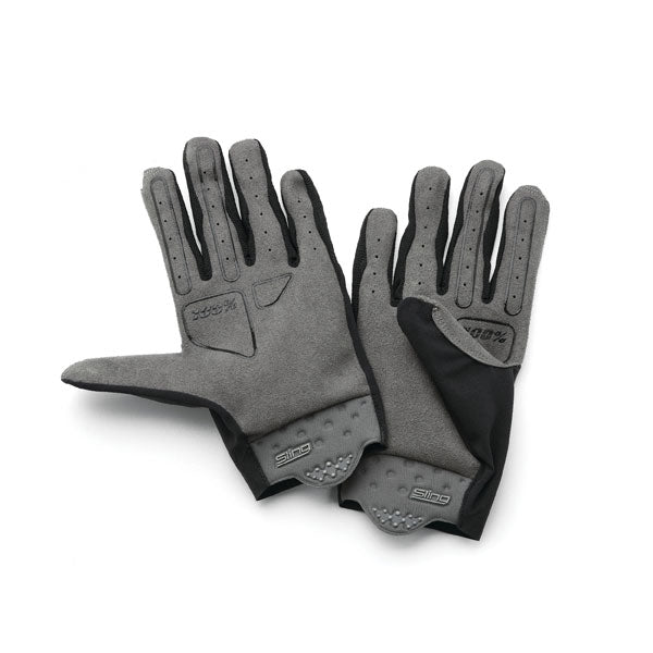 High-resolution studio image of 100%, Sling MX Gloves, Offroad Gloves, SKU 33306639, color options Black, Grey, Navy, Fluo Yellow, sizes LG, MD, XL, SM