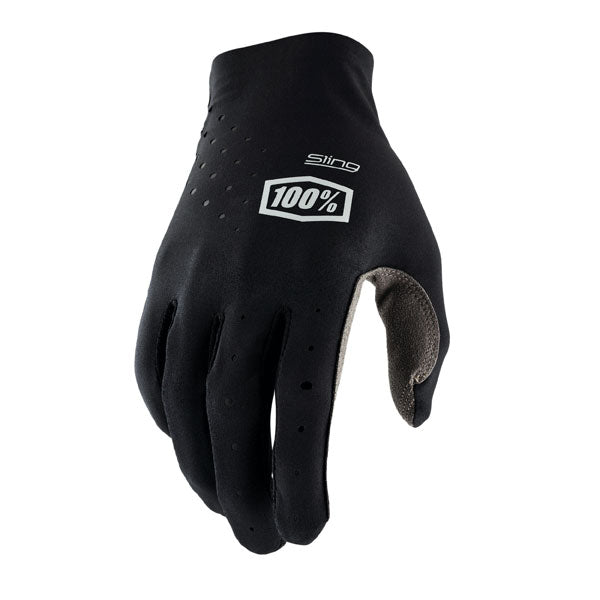 Detailed studio photograph of 100%, Sling MX Gloves, Offroad Gloves, SKU 33306640, color options Black, Grey, Navy, Fluo Yellow, sizes LG, MD, XL, SM