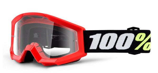 Clean studio photo on a white background of 100%, Strata Mini Clear Lens Goggle, Goggles, SKU 26012469, color options Red, Clear Lens, Neon Yellow, Clear Lens, Black, Clear Lens, 24 Black, Clear Lens, 24 Red, Clear Lens, 24 Yellow, Clear Lens