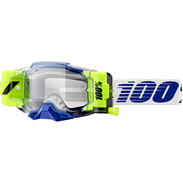 Studio image highlighting 100%, Armega Forecast Goggle, Goggles, SKU 26013135, color options Black, Blue, Nuclear Citrus, Royal, Nuketown, Red, Neon Yellow