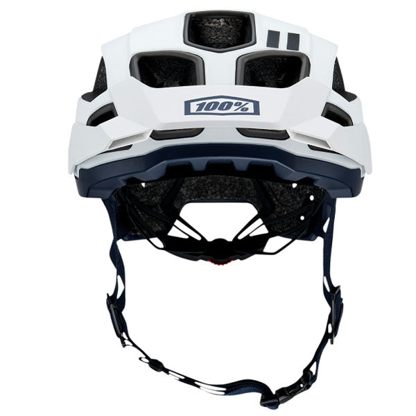 Studio photo showcasing 100%, Altec with Fidlock Helmet (MTB), SKU 01510107, color options White, Black, Gray, Red, Light Gray, Navy, Orange, sizes XS/S, S/M, L/XL, Designed for Mountain Bike, BMX and E-Bike riders
