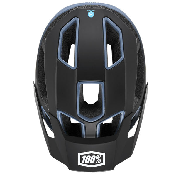 Studio image highlighting 100%, Altec with Fidlock Helmet (MTB), color options White, Black, Gray, Red, Light Gray, Navy, Orange, sizes XS/S, S/M, L/XL, Designed for Mountain Bike, BMX and E-Bike riders