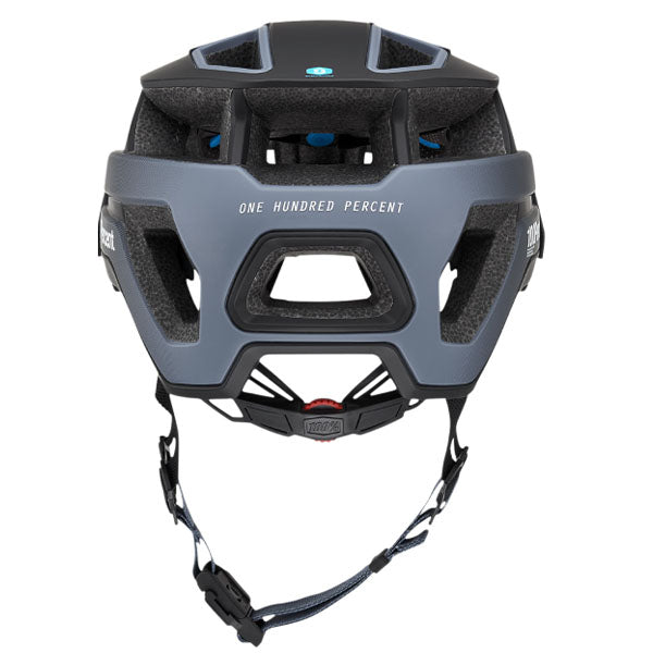 Studio photo showcasing 100%, Altec with Fidlock Helmet (MTB), color options White, Black, Gray, Red, Light Gray, Navy, Orange, sizes XS/S, S/M, L/XL, Designed for Mountain Bike, BMX and E-Bike riders