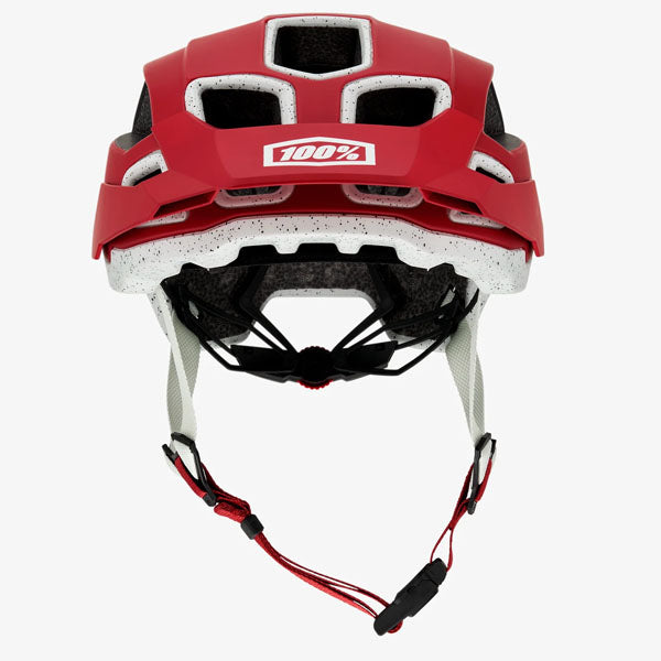Studio photo of 100%, Altec with Fidlock Helmet (MTB), SKU 01510111, color options White, Black, Gray, Red, Light Gray, Navy, Orange, sizes XS/S, S/M, L/XL, Designed for Mountain Bike, BMX and E-Bike riders