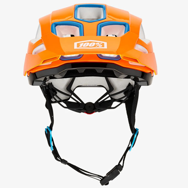 Studio photo showcasing 100%, Altec with Fidlock Helmet (MTB), color options White, Black, Gray, Red, Light Gray, Navy, Orange, sizes XS/S, S/M, L/XL, Designed for Mountain Bike, BMX and E-Bike riders
