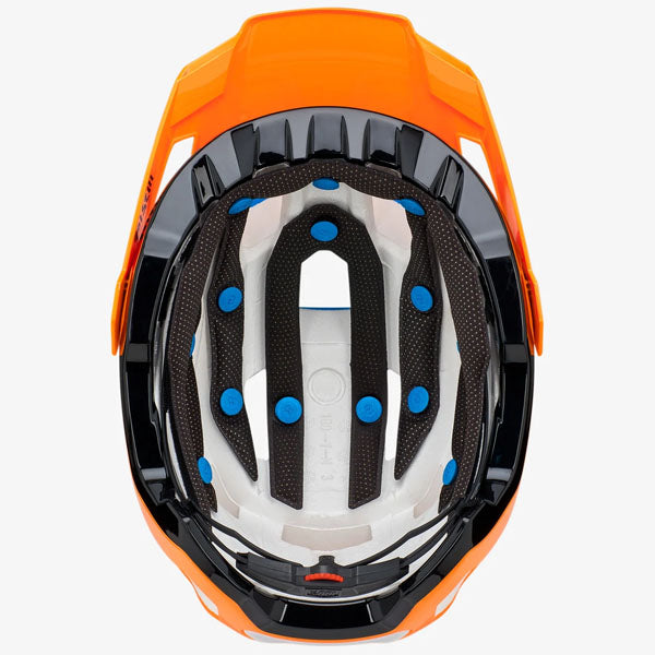 Studio image highlighting 100%, Altec with Fidlock Helmet (MTB), color options White, Black, Gray, Red, Light Gray, Navy, Orange, sizes XS/S, S/M, L/XL, Designed for Mountain Bike, BMX and E-Bike riders