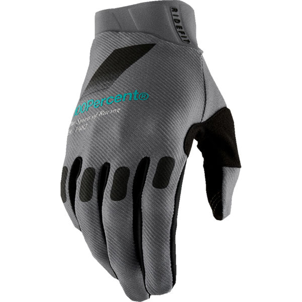 Detailed studio photograph of 100%, Ridefit Gloves, Offroad Gloves, SKU 33307085, color options Korp, Korp Yellow, Mars, Black, Fluo/Orange, Stone, Navy/White, Petrol and more, sizes MD, SM, XL, LG, 2XL