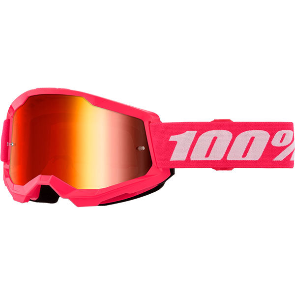 Studio photo of 100%, Strata 2 Goggle (Mirror Lens) (Youth), Goggles, SKU 610-5261, color options Neon Orange, Mirror True Gold, Black, Mirror Silver Lens, Blue, Mirror Red/Blue Lens, Neon Yellow, Mirror Pink Lens, Pink, Mirror Red Lens, Red, Mirror Red Lens, White, Mirror Silver Lens, Orange, Mirror Gold Lens and more