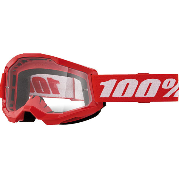 Studio product photo on a neutral background of 100%, Strata 2 Goggle (Clear Lens) (Youth), Goggles, color options Black, Neon Yellow, Neon Orange, Pink, White, Red, Blue, Yellow and more