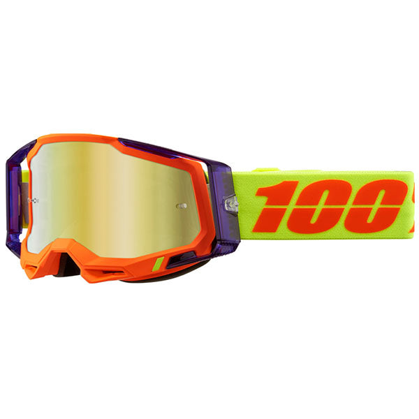 Detailed studio photograph of 100%, Racecraft 2.0 Goggle (Mirror Lens), Goggles, SKU 26013268, color options Arbis, Mirror Silver Lens, Mayfair, Mirror Silver Lens, Maho, Silver Flash Lens, Concordia, Mirror Blue Lens, Airblast, Mirror Silver Lens, Blue, Mirror Blue Lens, Fremont, Mirror Blue Lens, Red, Mirror Red Lens and more