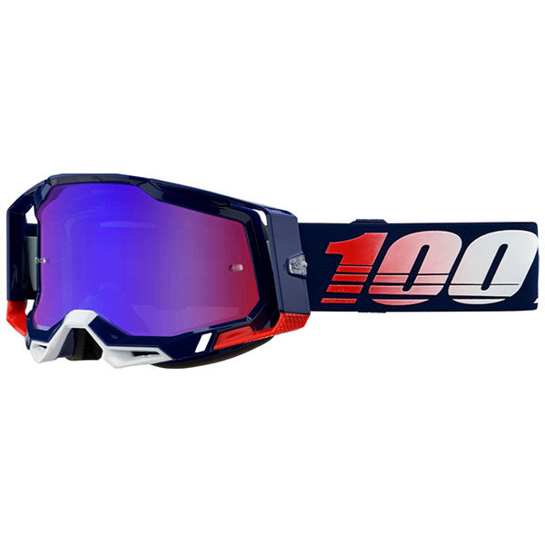 Studio product photo on a neutral background of 100%, Racecraft 2.0 Goggle (Mirror Lens), Goggles, SKU 26013217, color options Arbis, Mirror Silver Lens, Mayfair, Mirror Silver Lens, Maho, Silver Flash Lens, Concordia, Mirror Blue Lens, Airblast, Mirror Silver Lens, Blue, Mirror Blue Lens, Fremont, Mirror Blue Lens, Red, Mirror Red Lens and more