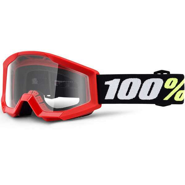 Clean studio photo on a white background of 100%, Strata Mini Clear Lens Goggle, Goggles, SKU 26013614, color options Red, Clear Lens, Neon Yellow, Clear Lens, Black, Clear Lens, 24 Black, Clear Lens, 24 Red, Clear Lens, 24 Yellow, Clear Lens