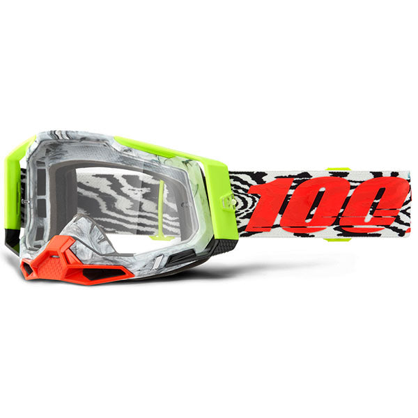 Studio photo of 100%, Racecraft 2.0 Goggle (Clear Lens), Goggles, SKU 5631205700, color options Concordia, Battleship, Snowbird, Topo, Kalkuta, Neon Yellow, Fluo Yellow, Panam and more
