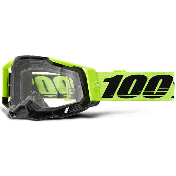 Studio product photo on a neutral background of 100%, Racecraft 2.0 Goggle (Clear Lens), Goggles, SKU 5631101300, color options Concordia, Battleship, Snowbird, Topo, Kalkuta, Neon Yellow, Fluo Yellow, Panam and more