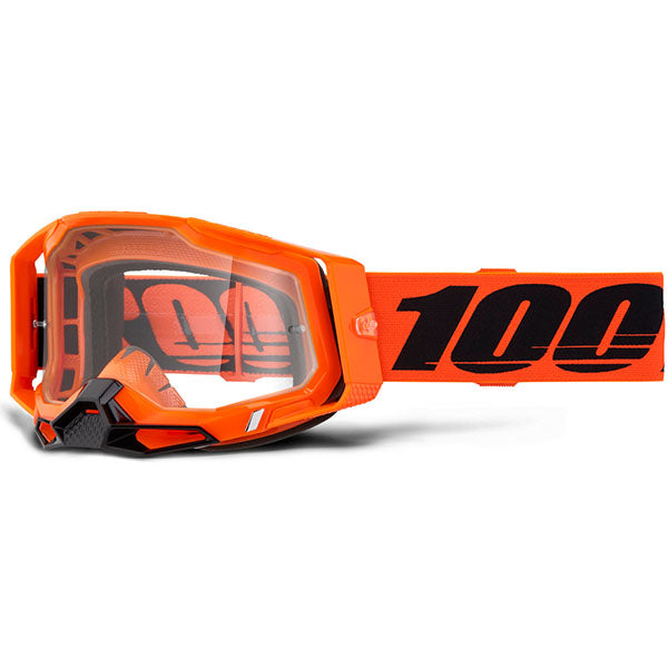 Studio image highlighting 100%, Racecraft 2.0 Goggle (Clear Lens), Goggles, SKU 5631101600, color options Concordia, Battleship, Snowbird, Topo, Kalkuta, Neon Yellow, Fluo Yellow, Panam and more