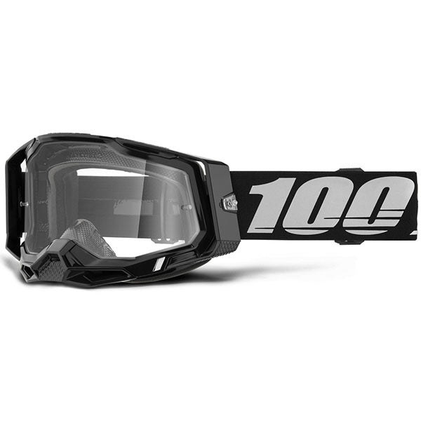 Studio image highlighting 100%, Racecraft 2.0 Goggle (Clear Lens), Goggles, SKU 26012892, color options Concordia, Battleship, Snowbird, Topo, Kalkuta, Neon Yellow, Fluo Yellow, Panam and more