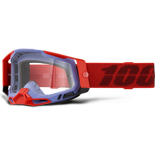 Studio product photo on a neutral background of 100%, Racecraft 2.0 Goggle Sale (Clear Lens), Goggles, SKU 5631205600, color options Kos, Kravkov, Cleat, Engal, Black, Red