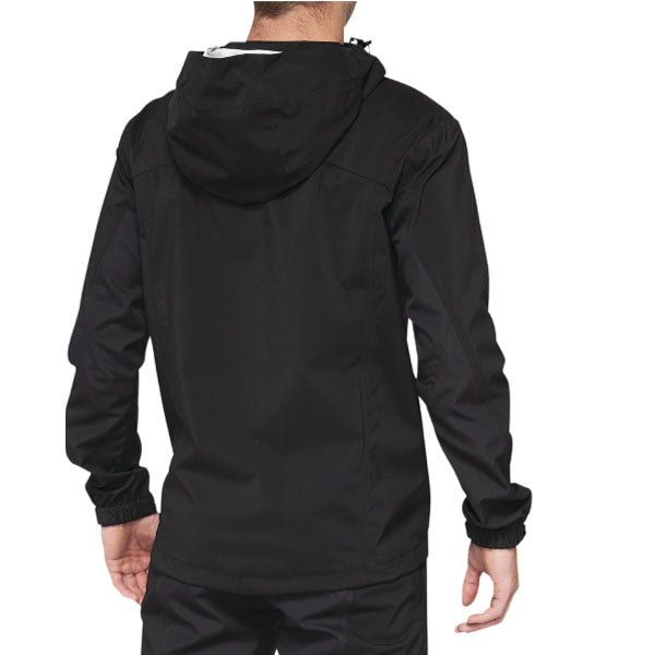 Studio photo of 100%, Hydromatic Jacket (MTB), Riding Jacket, SKU 51300012, color Black, sizes SM, MD, LG, XL, Designed for Mountain Bike, BMX and E-Bike riders