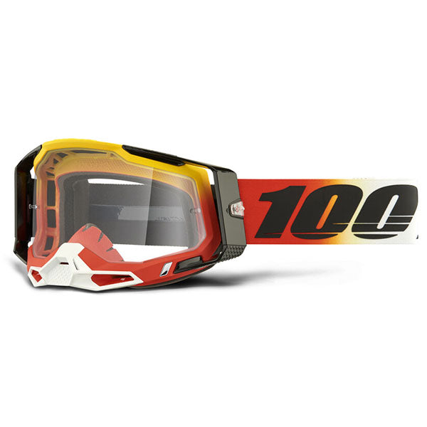 Studio photo of 100%, Racecraft 2.0 Goggle (Clear Lens), Goggles, SKU 26013327, color options Concordia, Battleship, Snowbird, Topo, Kalkuta, Neon Yellow, Fluo Yellow, Panam and more