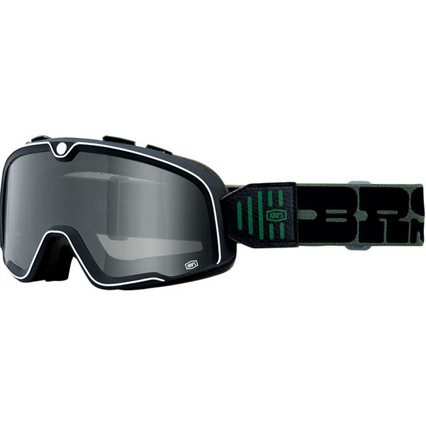 Studio photo of 100%, Barstow Goggle, Goggles, SKU 26013237, color options Race Service, Mirror Silver Lens, The Arsenale, Smoke Lens, Death Spray, Mirror Blue Lens, El Solitario, Smoke Lens, Vahna, Mirror Blue Lens, Erban, Mirror Dark Red Lens, Malibu, Smoke Lens, Jane Motorcycles, Mirror True Gold Lens and more