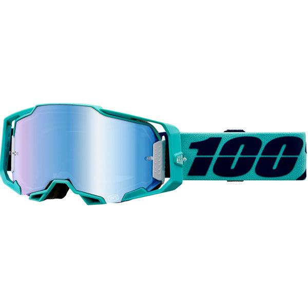 Studio image highlighting 100%, Armega Goggle (Mirror Lens), Goggles, SKU 5622204700, color options Furious, Mirror Silver Lens, Klein, Mirror True Gold Lens, Viggo, Mirror Flash Silver Lens, C-Bad, Mirror Red Lens, Red, Mirror Red Lens, Corbin, Mirror Red/Blue Lens, Oversized Deep Red, Mirror Flash Silver Lens, CW2, Mirror Red Lens and more