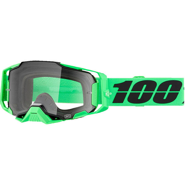 Studio photo showcasing 100%, Armega Goggle w/ Clear Lens, Goggles, SKU 5621204300, color options Viggo, Furious, Klein, Albar, Esterel, Fargo, Blue, Livingaad and more