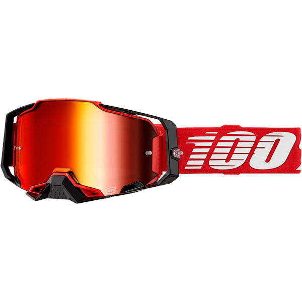 Detailed studio photograph of 100%, Armega Goggle (Mirror Lens), Goggles, SKU 5622205000, color options Furious, Mirror Silver Lens, Klein, Mirror True Gold Lens, Viggo, Mirror Flash Silver Lens, C-Bad, Mirror Red Lens, Red, Mirror Red Lens, Corbin, Mirror Red/Blue Lens, Oversized Deep Red, Mirror Flash Silver Lens, CW2, Mirror Red Lens and more