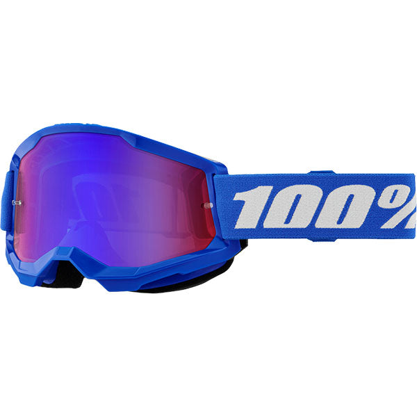 Studio photo of 100%, Strata 2.0 Goggle (Mirror Lens), Goggles, SKU 26013491, color options Black, Mirror Silver Lens, Neon Orange, Mirror True Gold Lens, White, Mirror Silver Lens, Solar Eclipse, True Gold Mirror Lens, War Camo, Silver Mirror Lens, Maupiti, Silver Mirror Lens, Stone, Blue Mirror Lens, Blue, Red/Blue Mirror Lens and more