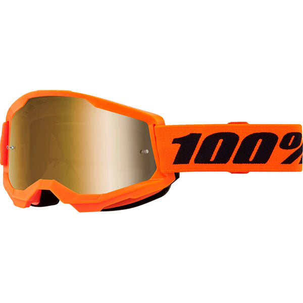 Detailed studio photograph of 100%, Strata 2.0 Goggle (Mirror Lens), Goggles, SKU 26013492, color options Black, Mirror Silver Lens, Neon Orange, Mirror True Gold Lens, White, Mirror Silver Lens, Solar Eclipse, True Gold Mirror Lens, War Camo, Silver Mirror Lens, Maupiti, Silver Mirror Lens, Stone, Blue Mirror Lens, Blue, Red/Blue Mirror Lens and more