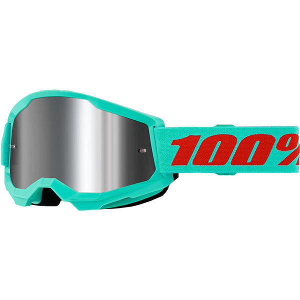 Studio product photo on a neutral background of 100%, Strata 2.0 Goggle (Mirror Lens), Goggles, SKU 610-5240, color options Black, Mirror Silver Lens, Neon Orange, Mirror True Gold Lens, White, Mirror Silver Lens, Solar Eclipse, True Gold Mirror Lens, War Camo, Silver Mirror Lens, Maupiti, Silver Mirror Lens, Stone, Blue Mirror Lens, Blue, Red/Blue Mirror Lens and more