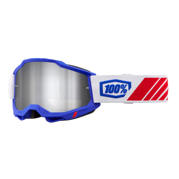 Studio product photo on a neutral background of 100%, Accuri 2.0 Goggle (Mirror Lens), Goggles, SKU 5642208400, color options Fairbanks, Mirror True Gold Lens, Samba, Mirror Silver Lens, 2028, Mirror Blue Lens, Yumiko, Mirror Silver Lens, Torken, Mirror Red Lens, Risland, Mirror True Gold Lens, Razza, Mirror Silver Lens, Neon Yellow, Mirror Silver Lens and more