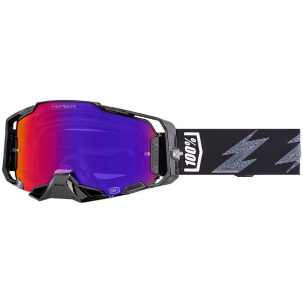 Catalog studio image of 100%, Armega Goggle w/ HiPER Lens, Goggles, SKU 610-5350, color options Crenshaw, HiPER Mirror Purple Lens, United, HiPER Mirror Red/Blue Lens, Acosta, HiPER Mirror Silver Lens, Glory, HiPER Mirror Red Lens, X-Ray, HiPER Mirror Silver Lens, Kloug, HiPER Mirror Dark Red Lens, Blacktail, HiPER Mirror Silver Lens, Racr, HiPER Mirror Silver Lens and more